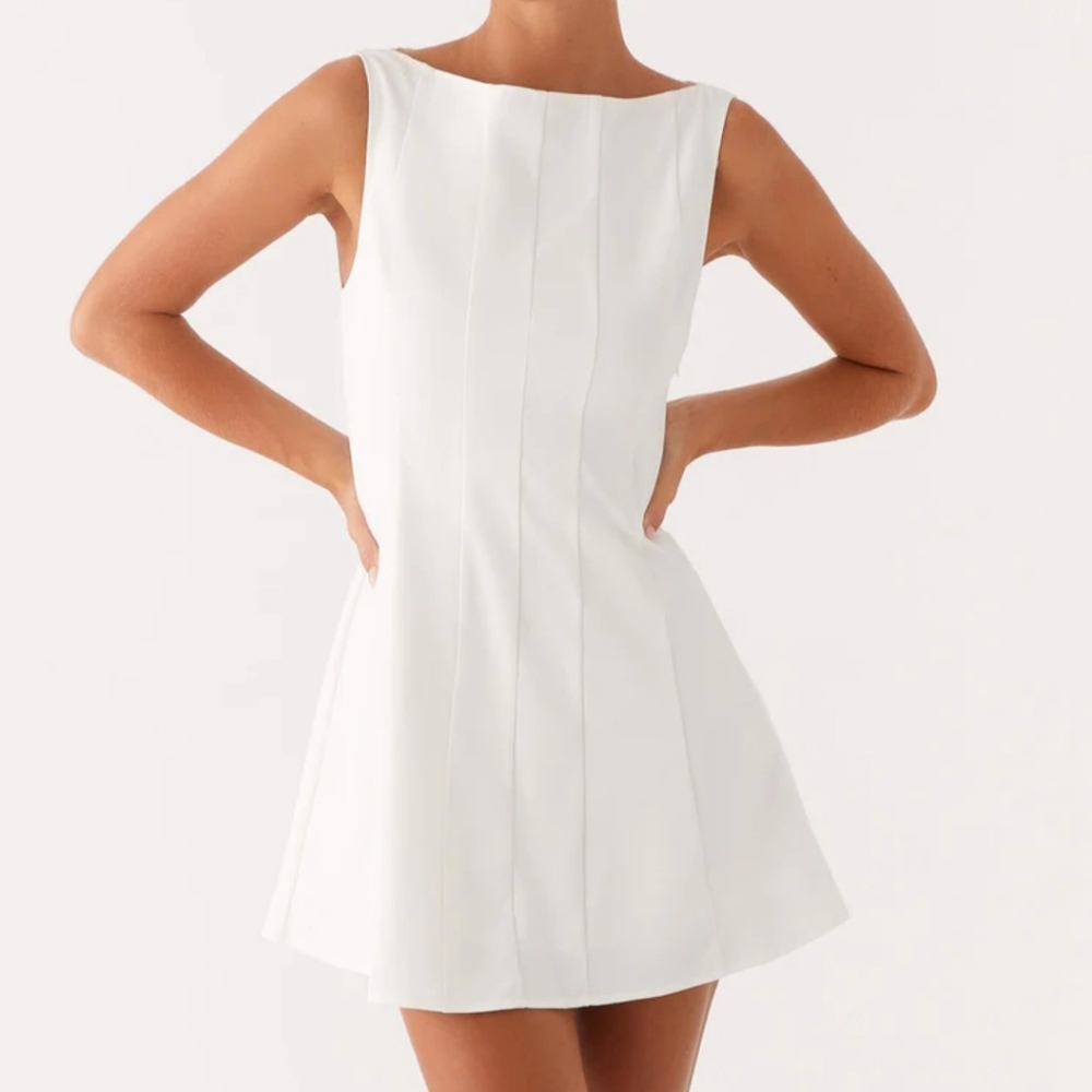Peppermayo White Sheath Mini Dress Bateau Neckline